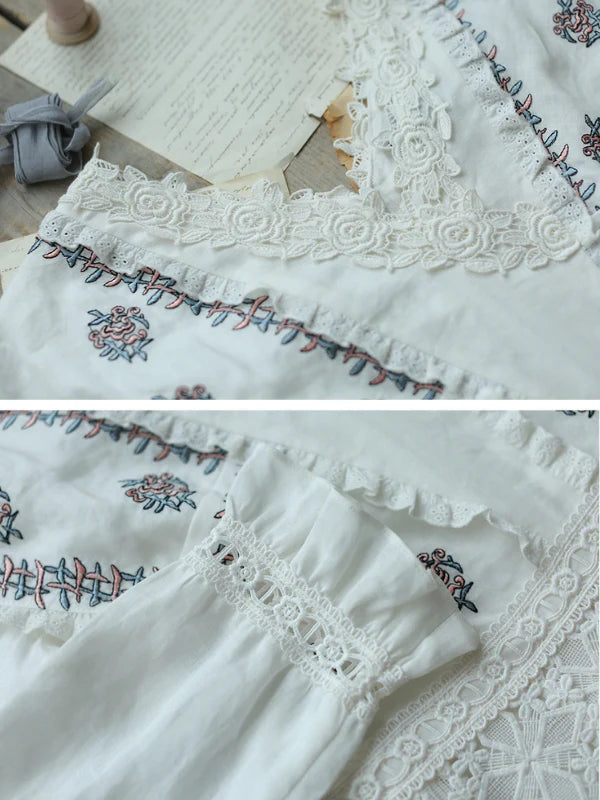 Victorian Floral Embroidered White Dress