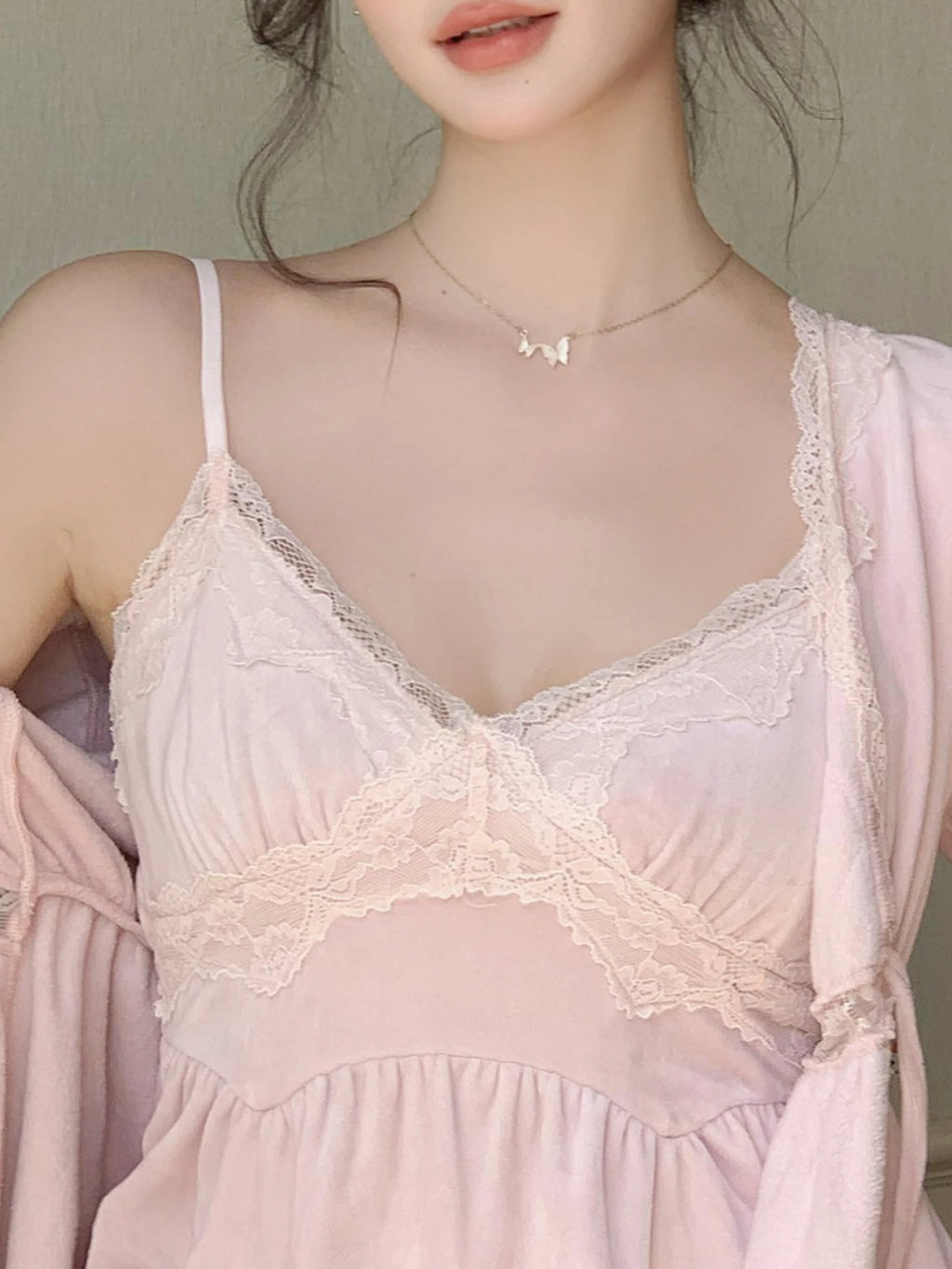 Enchanted Pink Velvet Lace Pajama Set