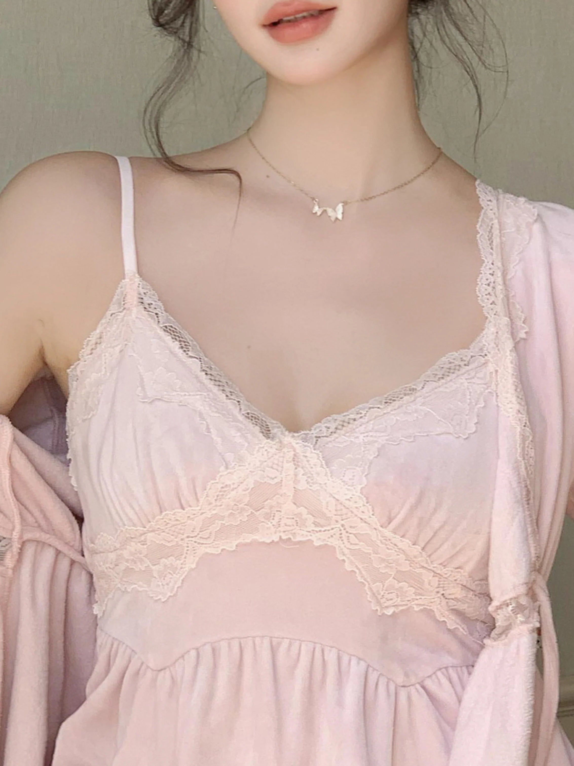 Enchanted Pink Velvet Lace Pajama Set