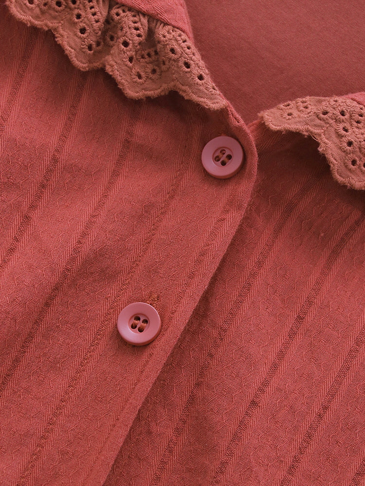 Lace-Trimmed Vintage Rust Cotton Dress