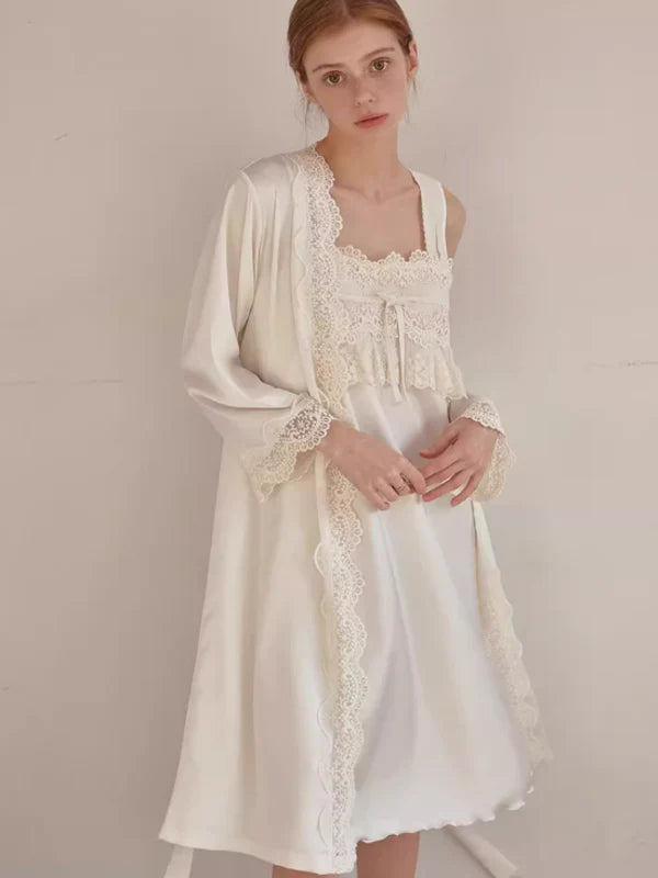 Ivory Elegance Lace Nightgown Set