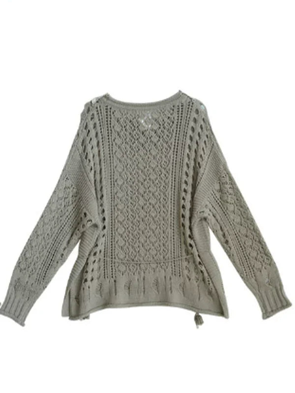 Graceful Lace Collar Brown-Gray Knitwear