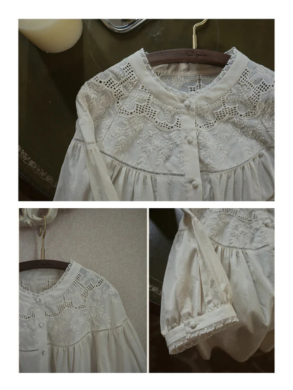 Victorian Lace Embroidered Cotton Blouse