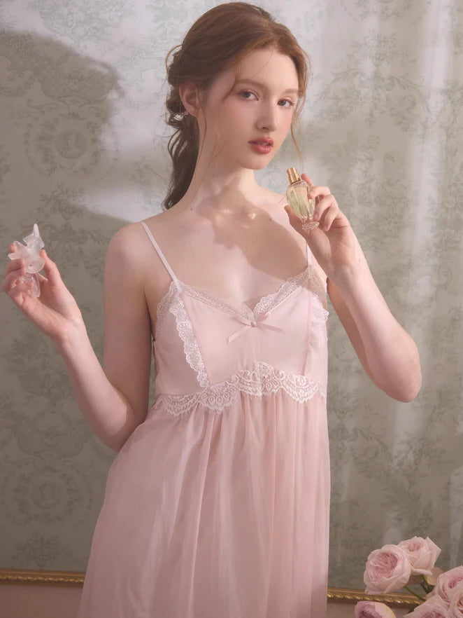 Romantic Lace Trim Chiffon Nightdress