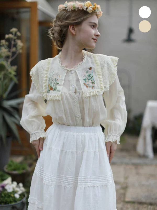 Wild Garden Embroidered Ramie Blouse