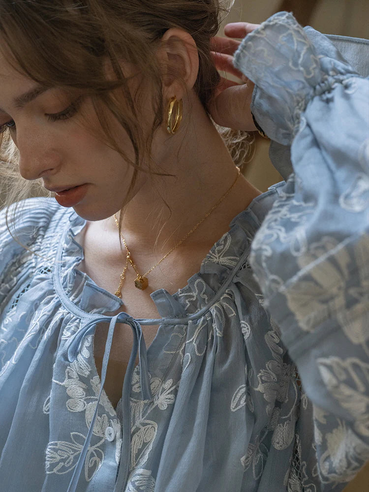 Vintage Embroidered Sheer Blouse