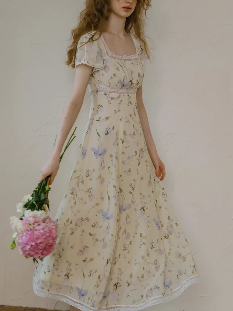 Fairy Garden Lace Trim Floral Dress
