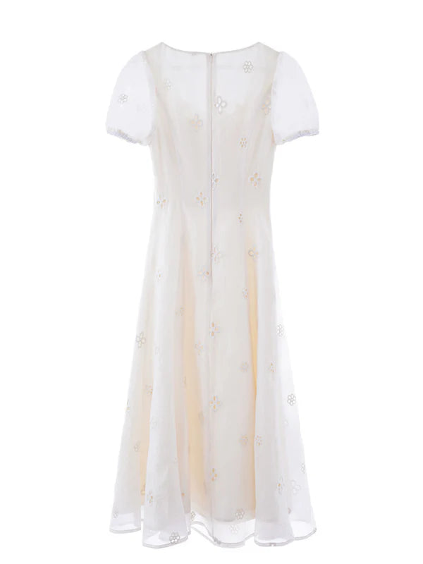 Elegant Daisy Lace White Dress