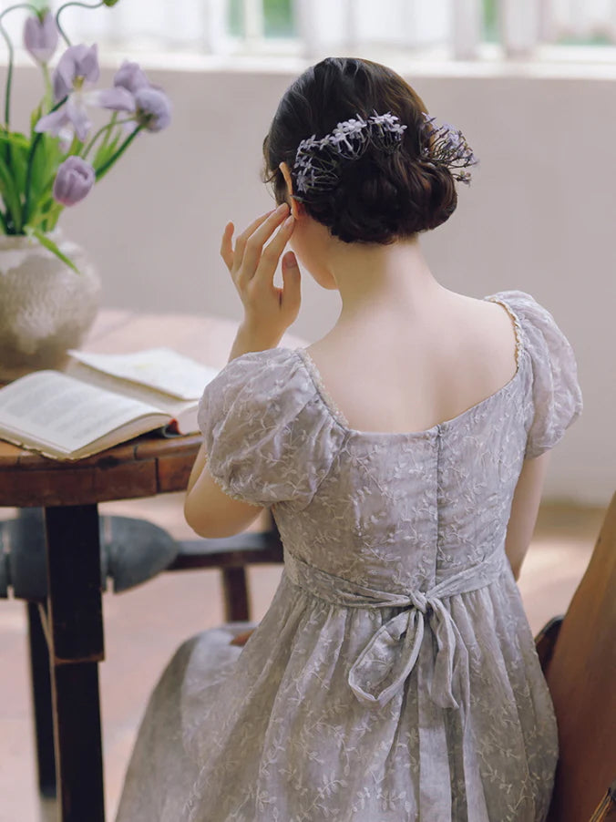 Lavender Bloom Embroidered Waist Dress