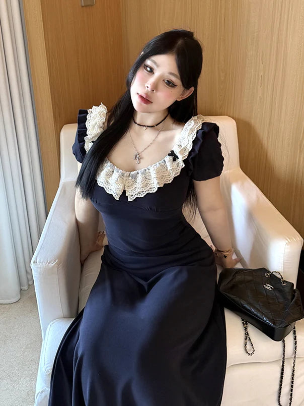 Midnight Lace Ruffle Dress