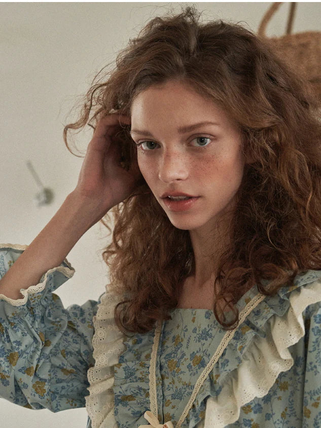 Blue Meadow Ruffle Lounge Gown