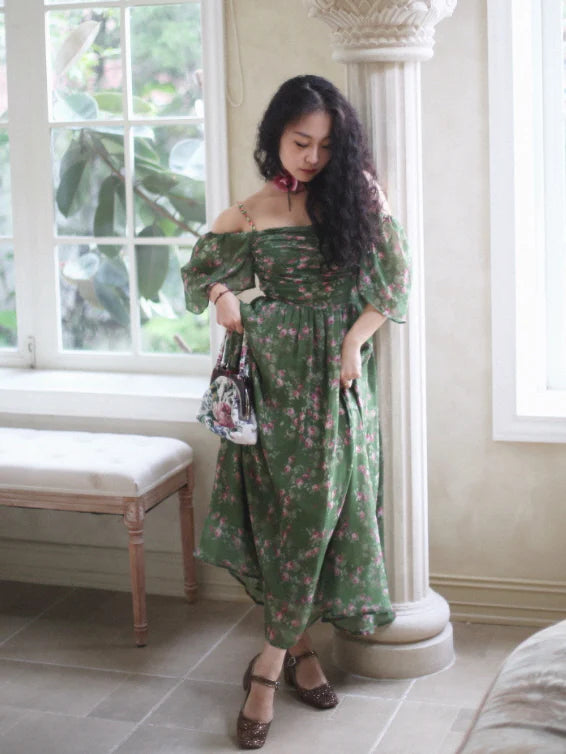 Enchanted Garden Green Floral Fairycore Dress