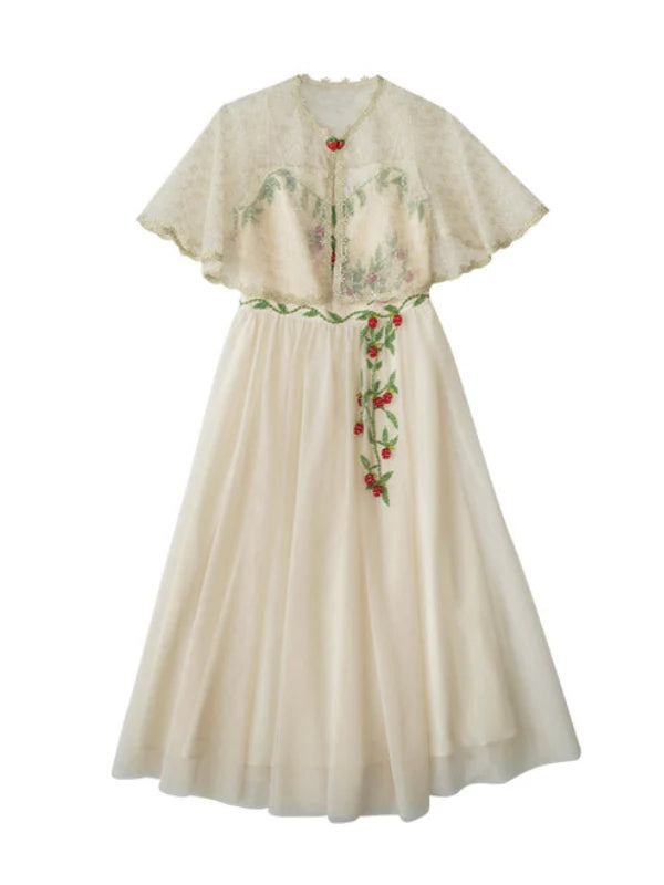 Strawberry Garden Vintage Embroidered Dress