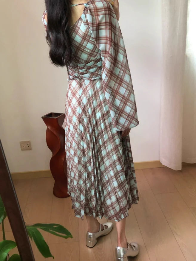 Autumn Plaid Retro Maxi Dress