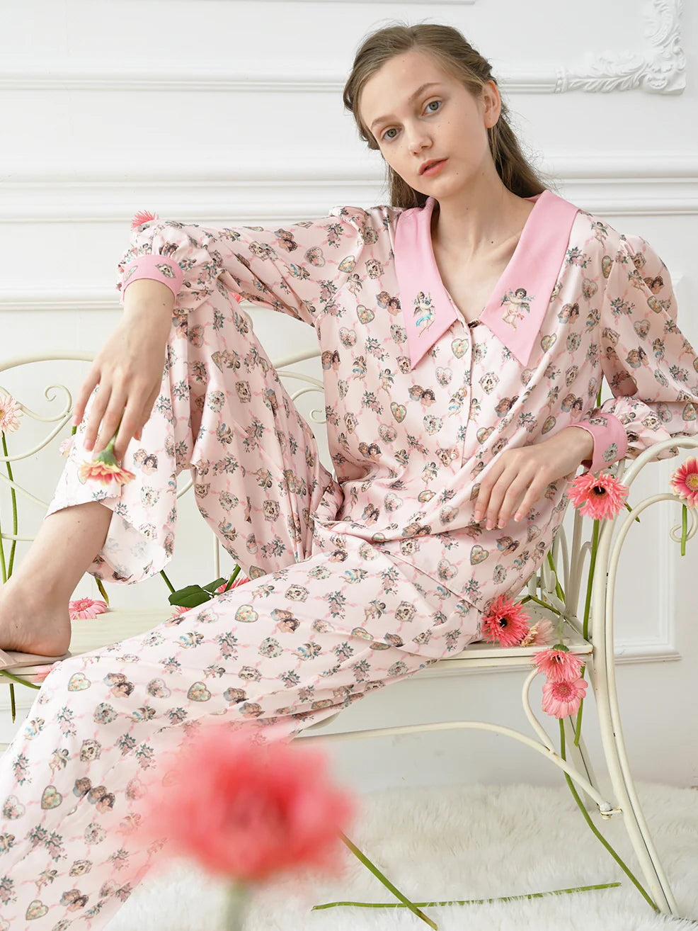 Vintage Cherub Silk Pajama