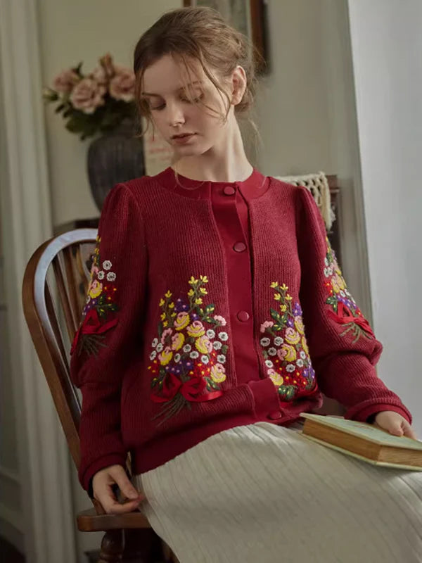 Floral Embroidered Ruby Cardigan
