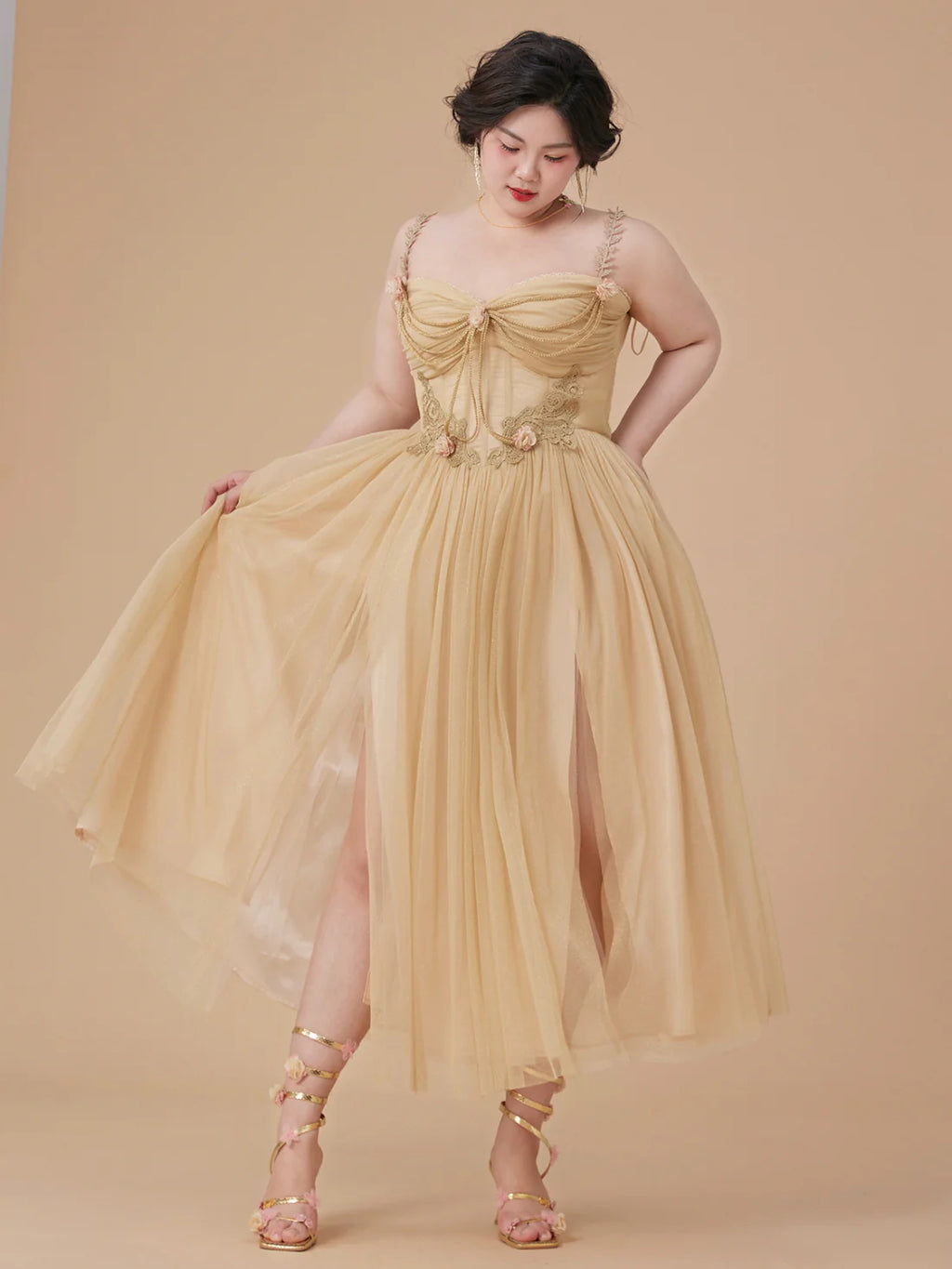 Golden Blossom Corset Dress