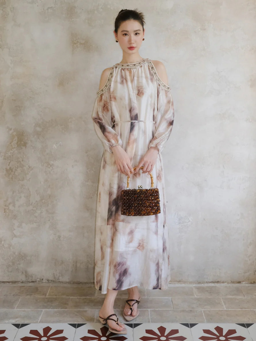 Elegant Cold-Shoulder Tie-Dye Dress