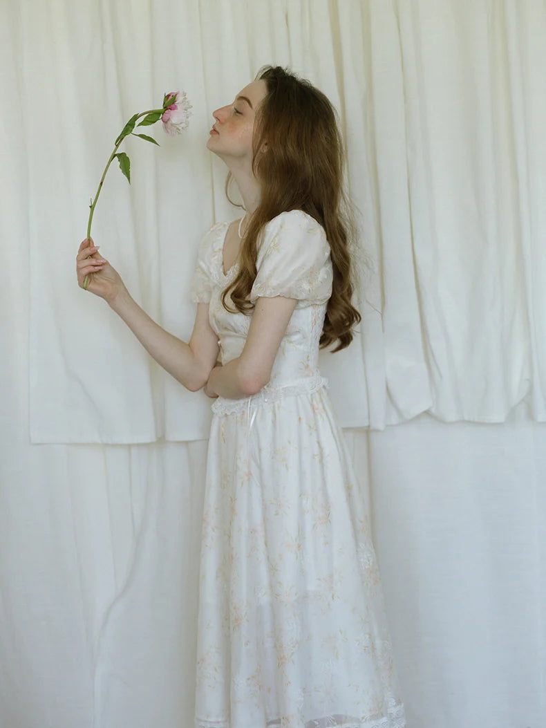White Floral Corset Waist Dress