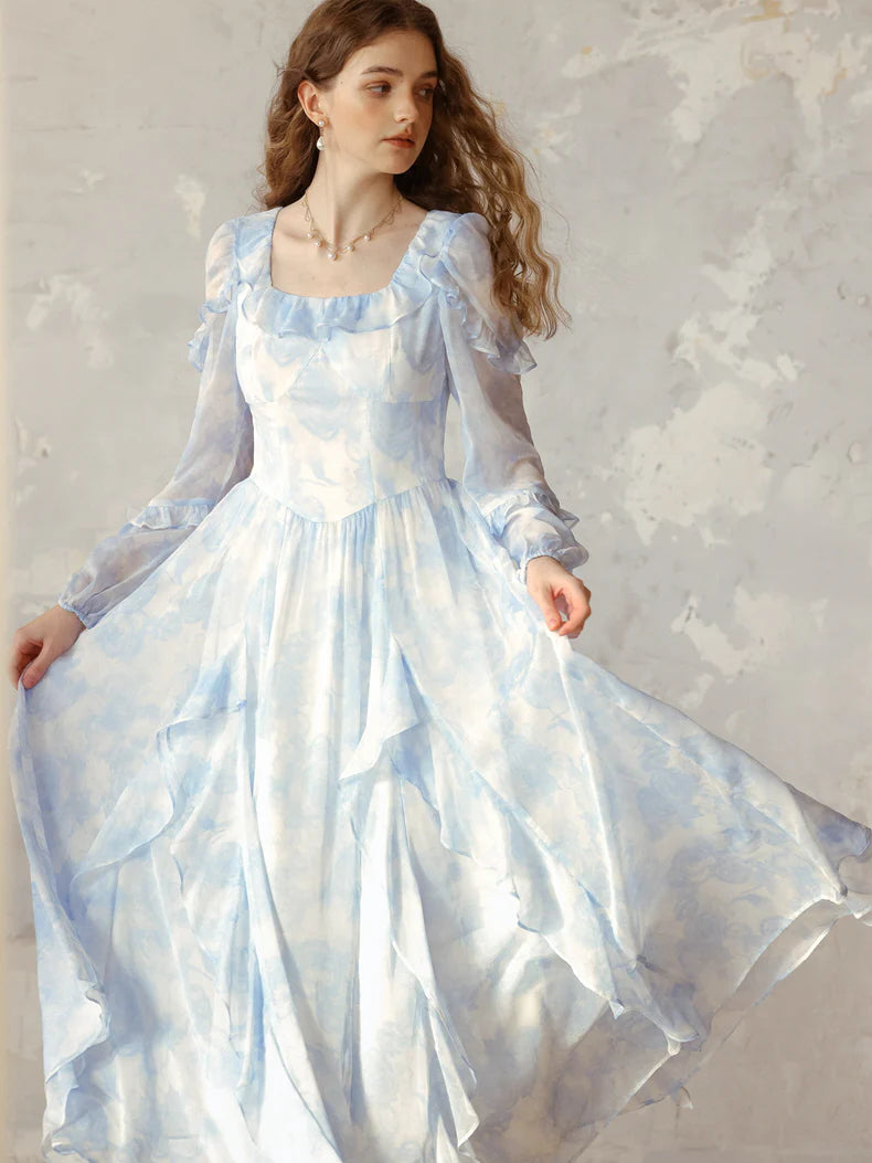 Whimsical Light Blue Ruffled Fairytale Dress