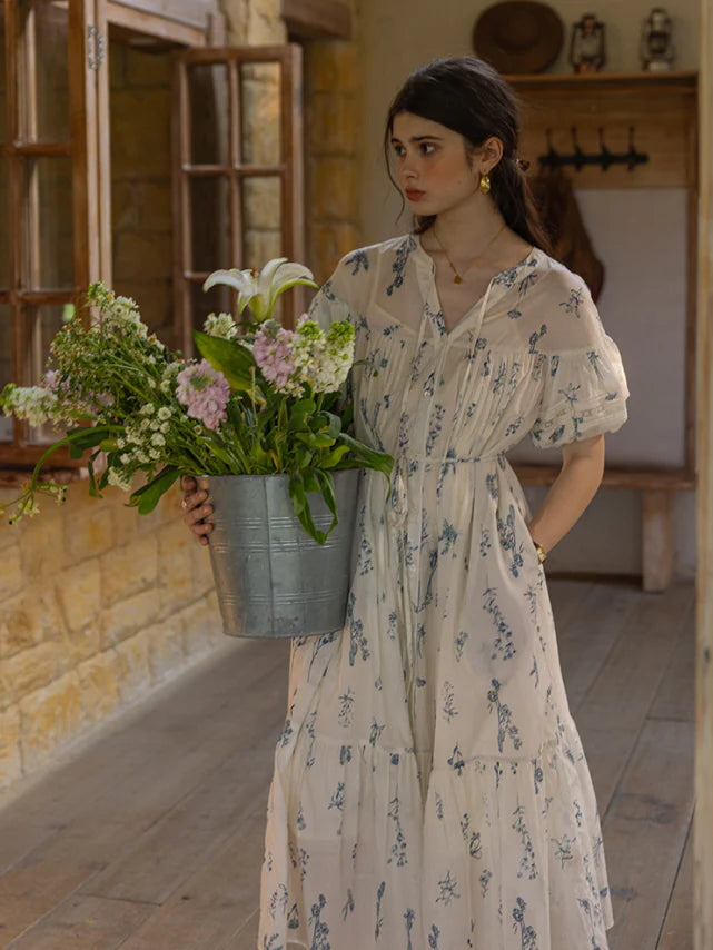 Blue Meadow Floral Cotton Dress