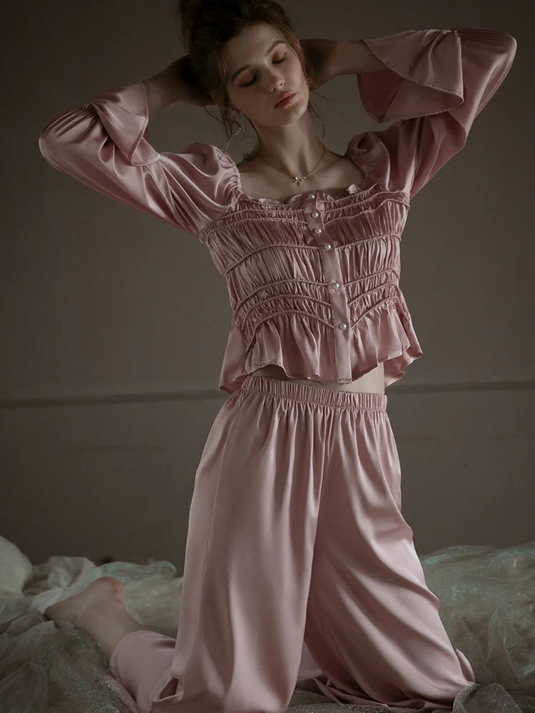 Pearl-Embellished Pink Lounge Set