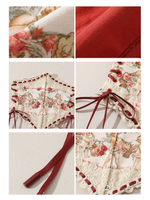 Romantic Angel Print Lace Corset