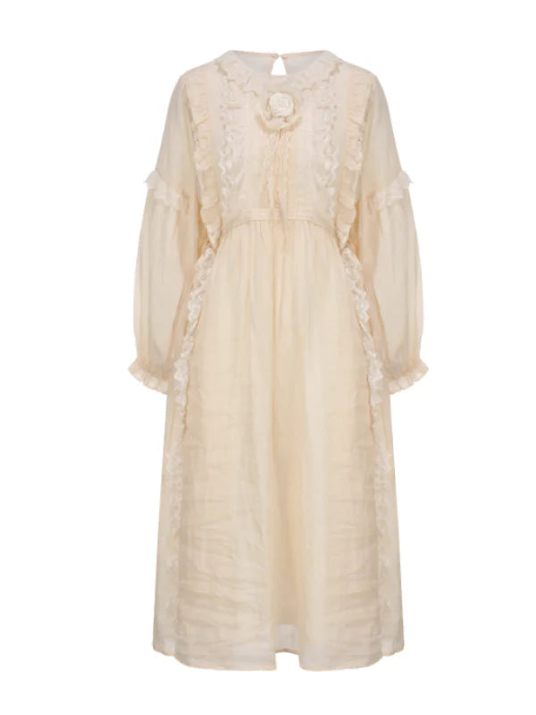 Forest Bloom Ramie Embroidered Dress