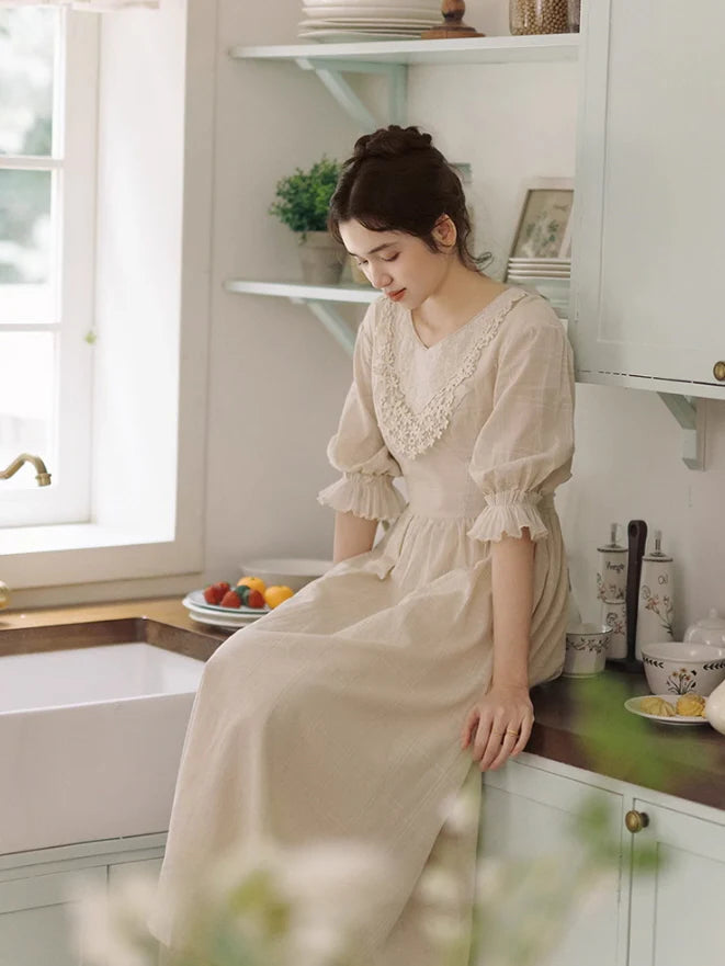 Vintage Embroidered Collar Cotton Dress