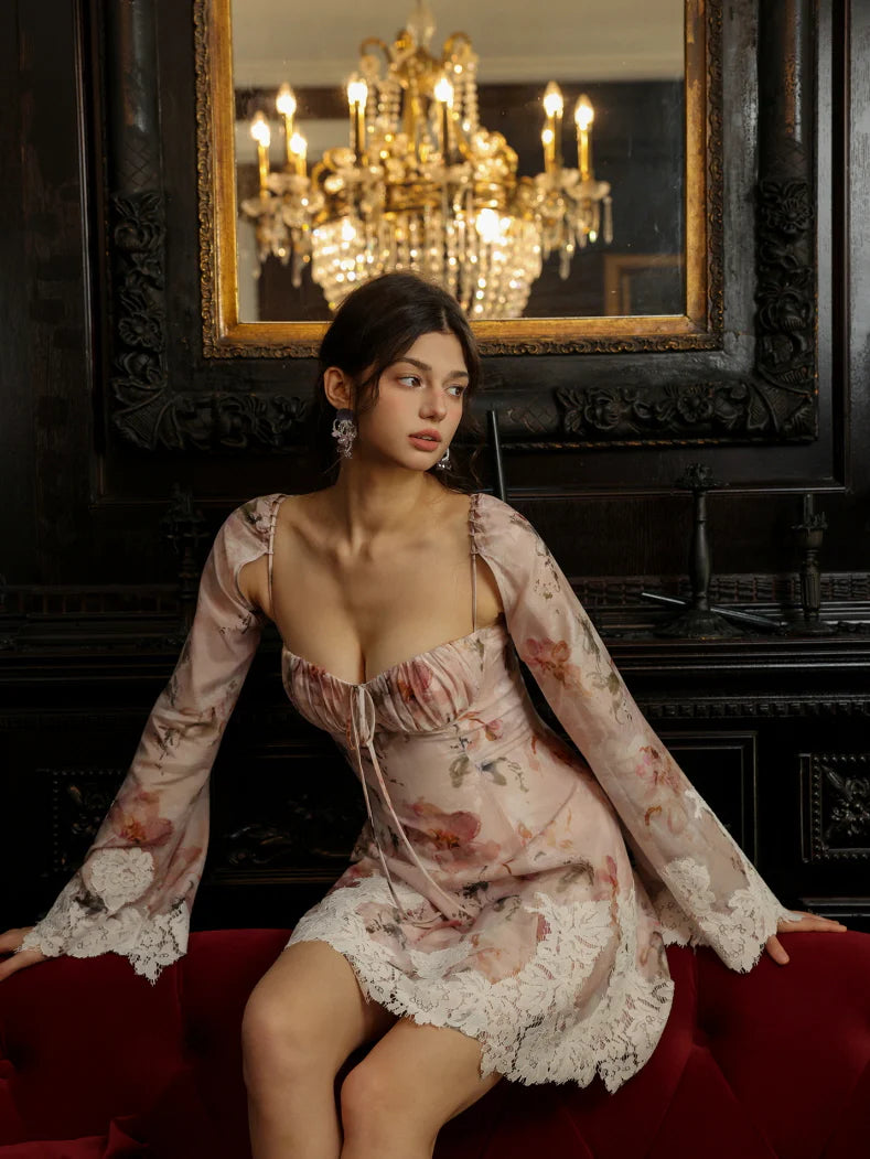 Blush Floral Lace-Trim Dress