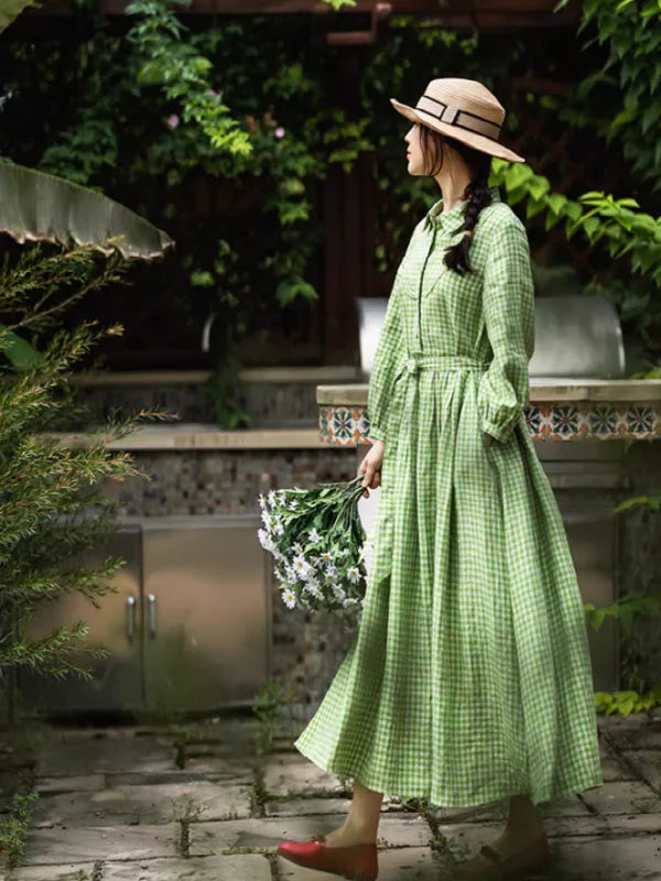 Spring Whisper Green Checkered Dress
