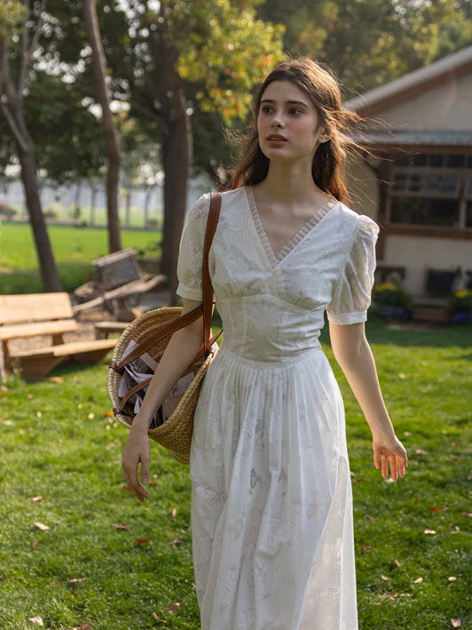 Whispering Blossom Cotton White Dress