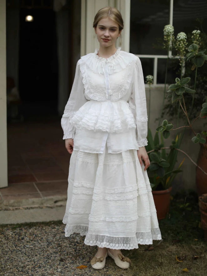 Lace Meadow Tiered Linen Skirt