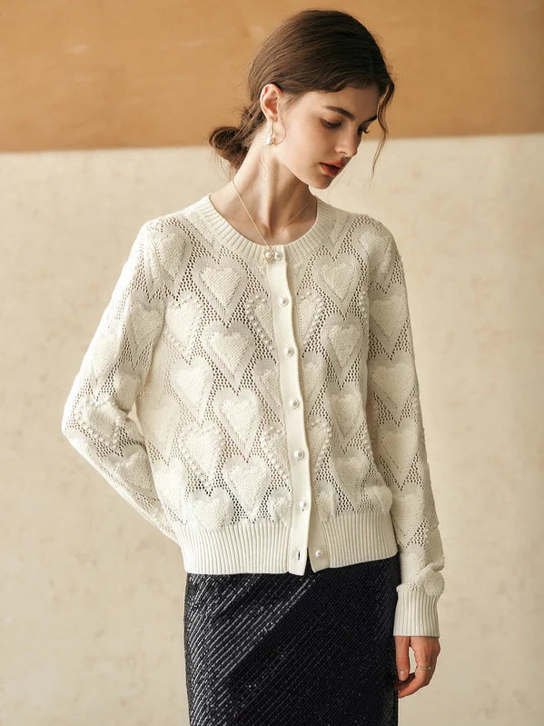 Heart Knit Pearl Button Cardigan