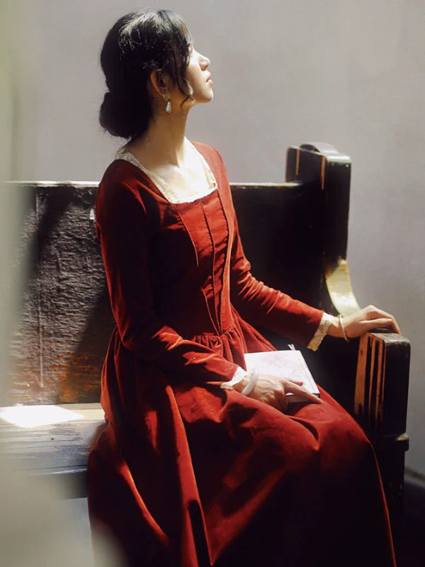 Crimson Elegance Lace Dress