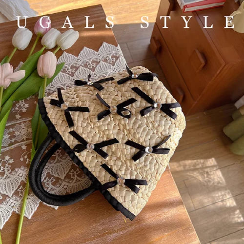 Summer Vacation Straw Ribbon Tote Bag