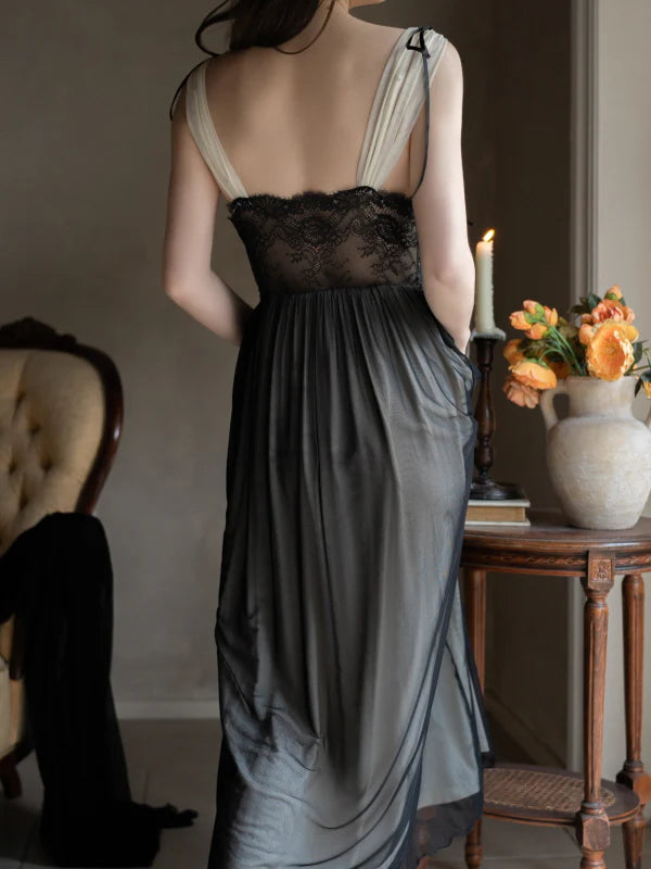 Noir Elegance Lace Nightgown Set