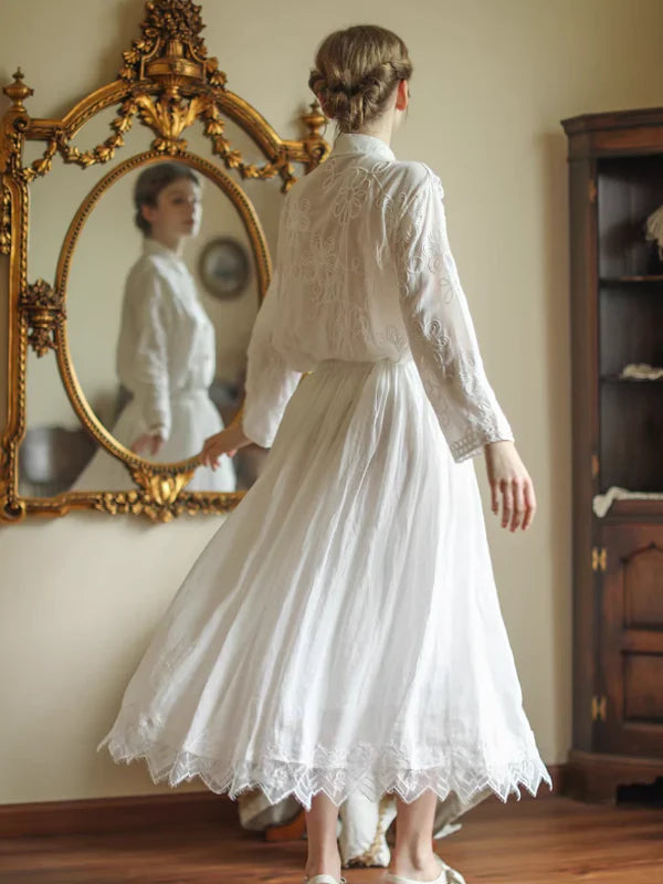 Pure White Lace Flare Skirt