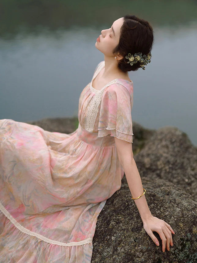 Jasmine's Vintage Floral Chiffon Dress