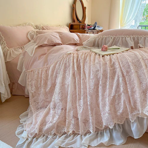 Pink Lace Frill Princess Bedding Set