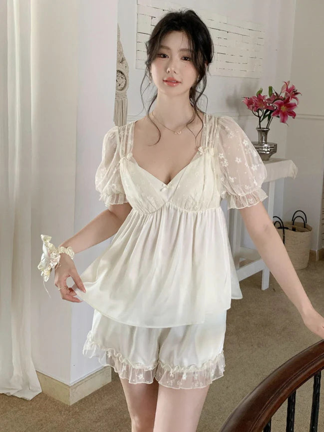 Blossom Puff Sleeve Coquette Pajama Set