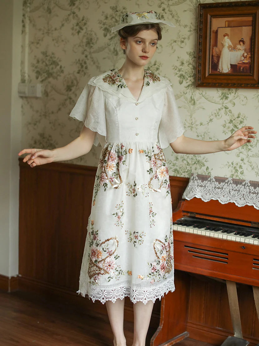 Elizabeth's Retro White Elegance Dress