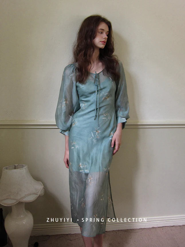 Ethereal Spring Meadow Sheer Sleeve Dress