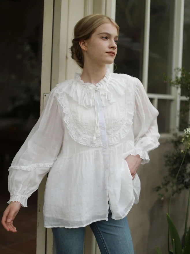 Rose Whispers Ramie Lace Blouse