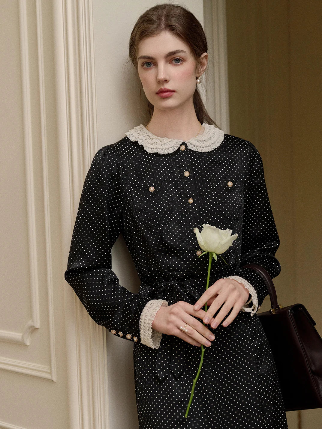 Vintage-Inspired Black Polka Dot Dress