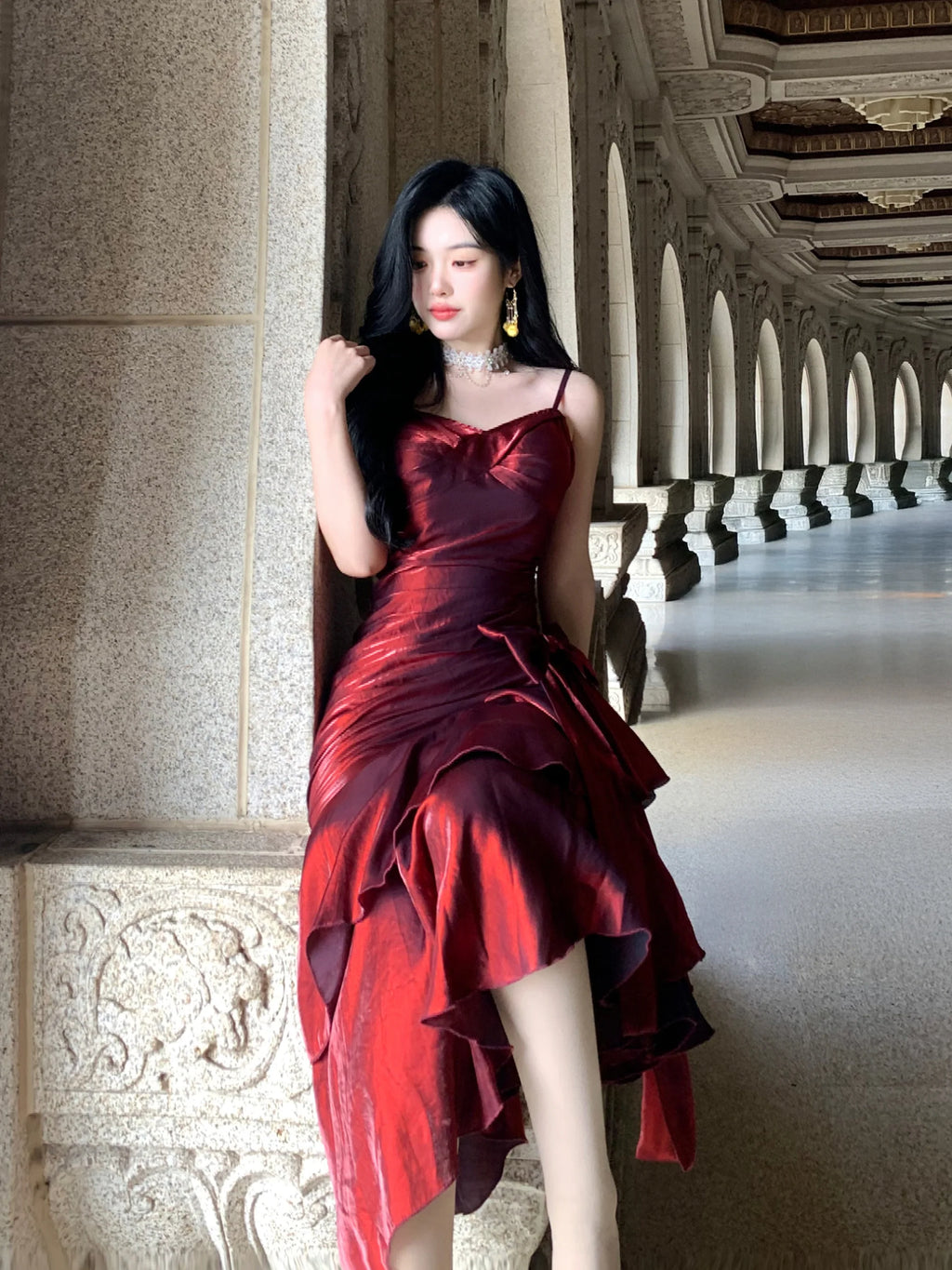 Crimson Elegance Mermaid Bow Dress