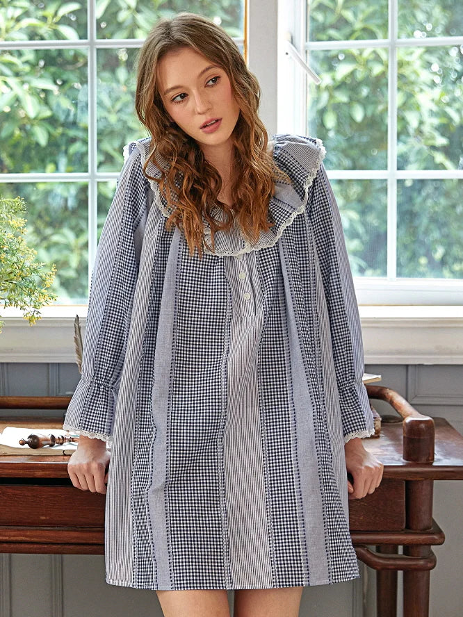 Blue Gingham Cotton Nightgown