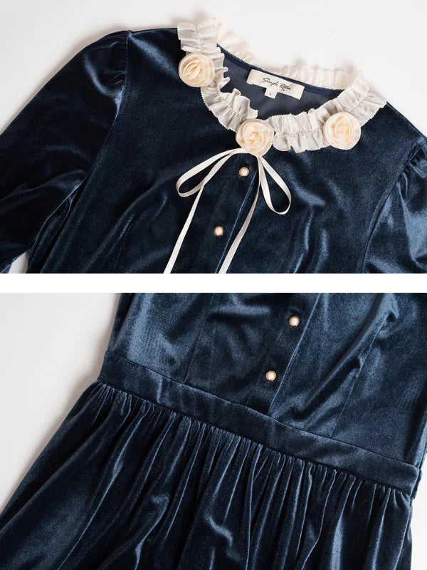Velvet Rose Collar Blue Dress