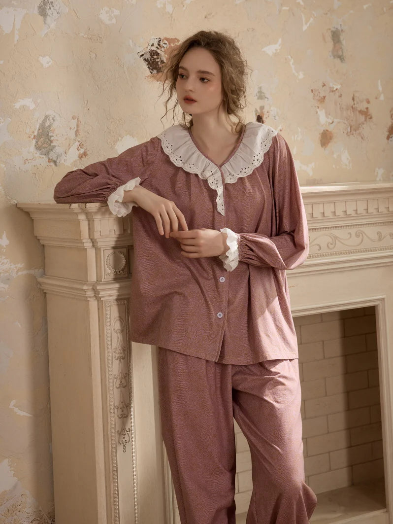 Vintage Rose Lace Collar Pajama Set