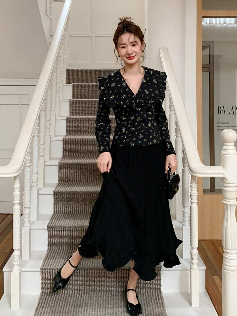 Black Vintage Floral Blouse